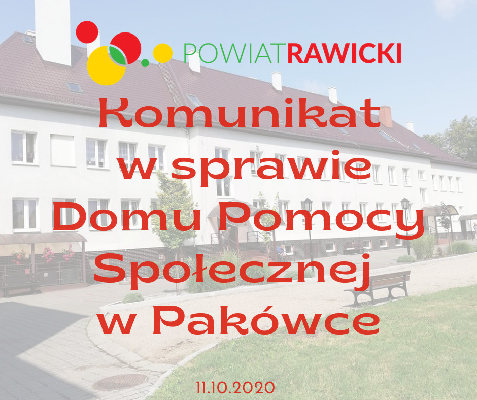 budynej DPS Pkaówka w tle, napis Komunikat, 11.10.2020