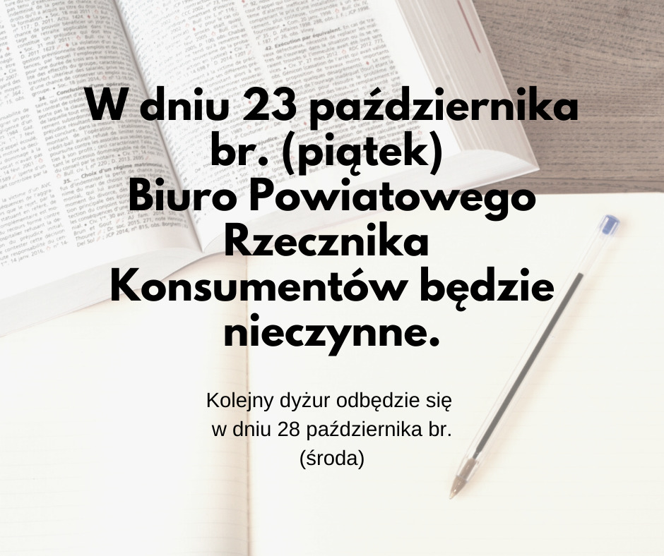 Odwołany dyżur Powiatowego Rzecznika Konsumentów