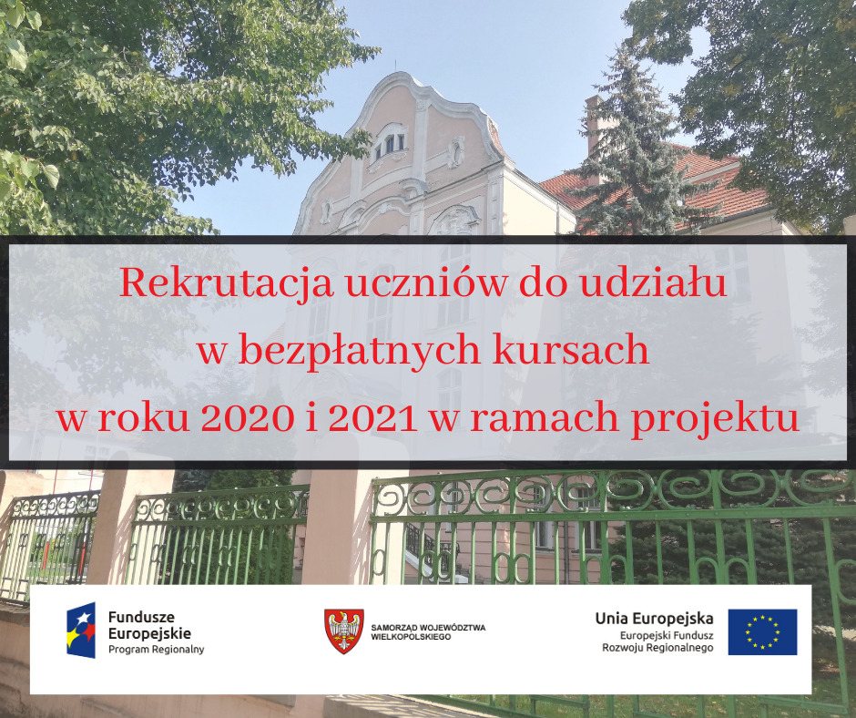 w tle ZSPT CKU Bojanowo, LOGO Fundusze Europejskie Program Regionalny, UE EFS i Samorząd Województwa Wielkopolksiego i napis o rekrutacji uczniów na kursy