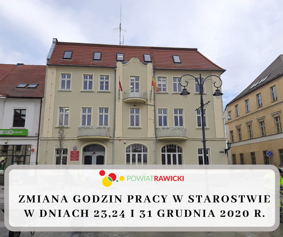 Zmiana godzin pracy w Starostwie w dniach 23, 24 i 31 grudnia