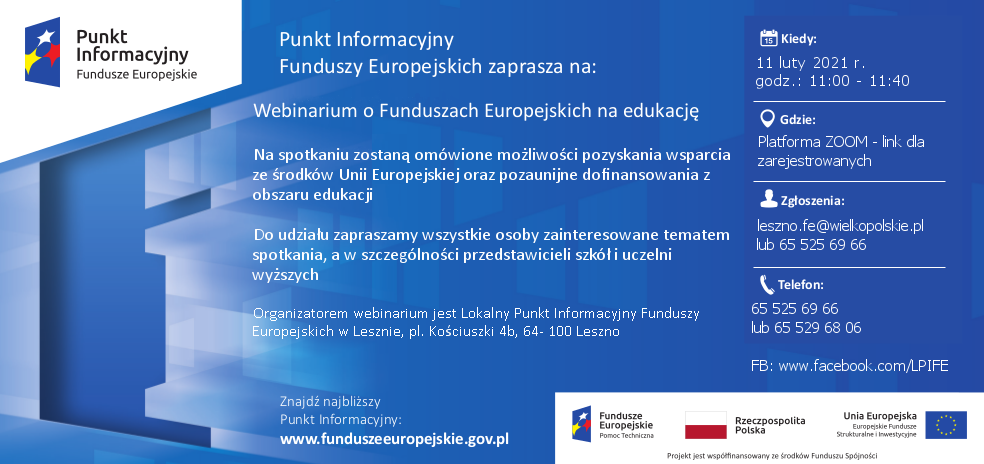 Webinarium o Funduszach Europejskich na edukację - 11.02.2021 r.