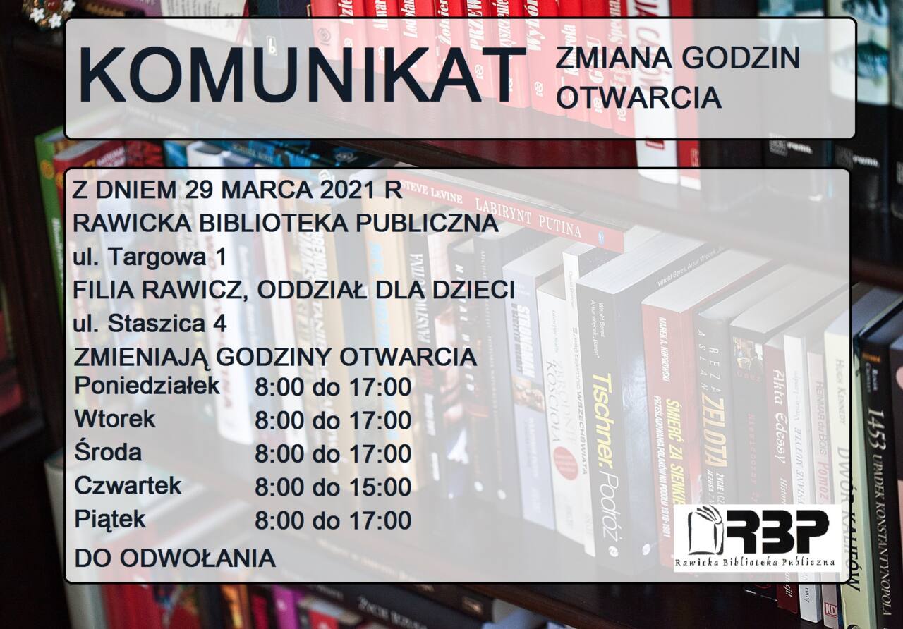 Zmiana godzin otwarcia biblioteki