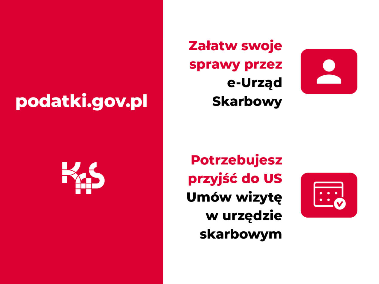 Mając na uwadze sytuację epidemiologiczną w naszym kraju, jak również podniesienie komfortu i jakości obsługi podatników przy zachowaniu maksymalnego bezpieczeństwa, Krajowa Administracja Skarbowa uruchomiła usługi pn. ?Umów wizytę w urzędzie skarbowym? oraz e-Urząd Skarbowy.