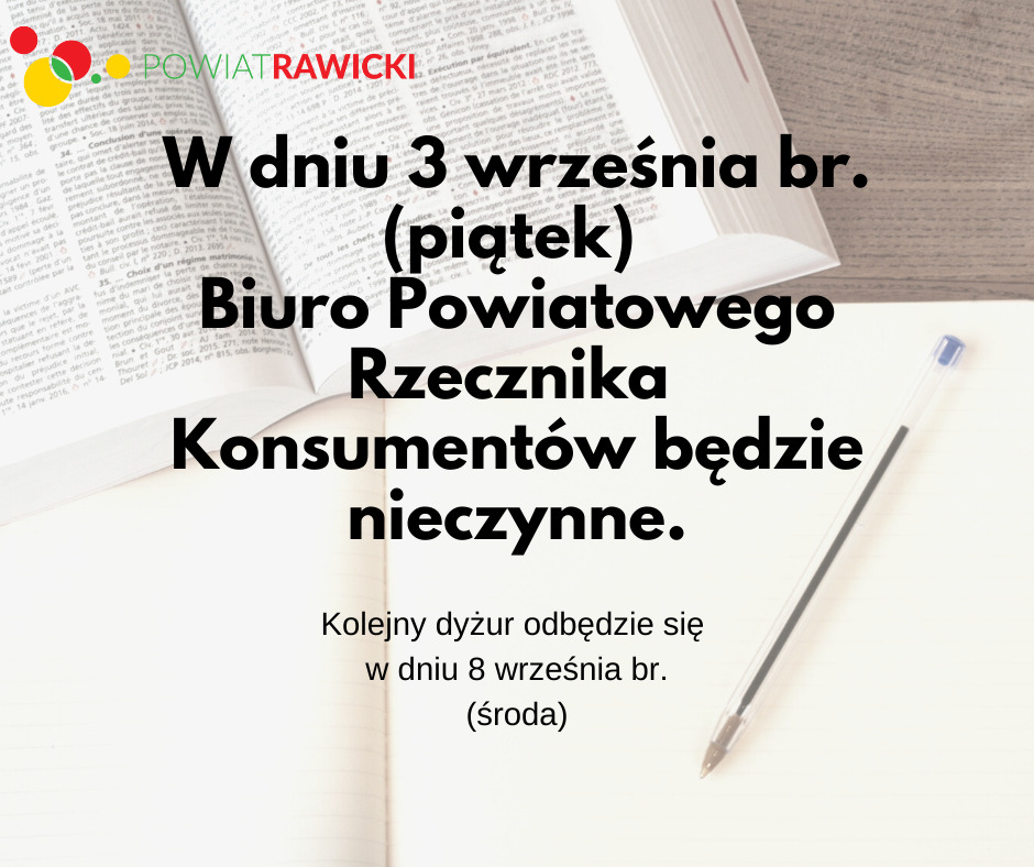 Odwołany dyżur Powiatowego Rzecznika Konsumentów - 3.09.2021 r.